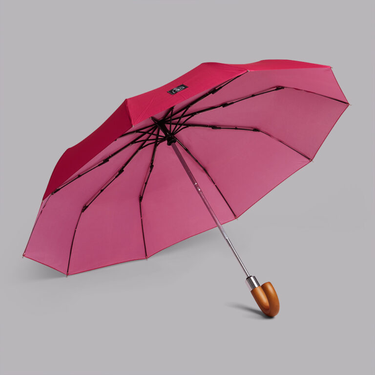 Recycled Dark Pink Compact Umbrella Rain and Son Classic and