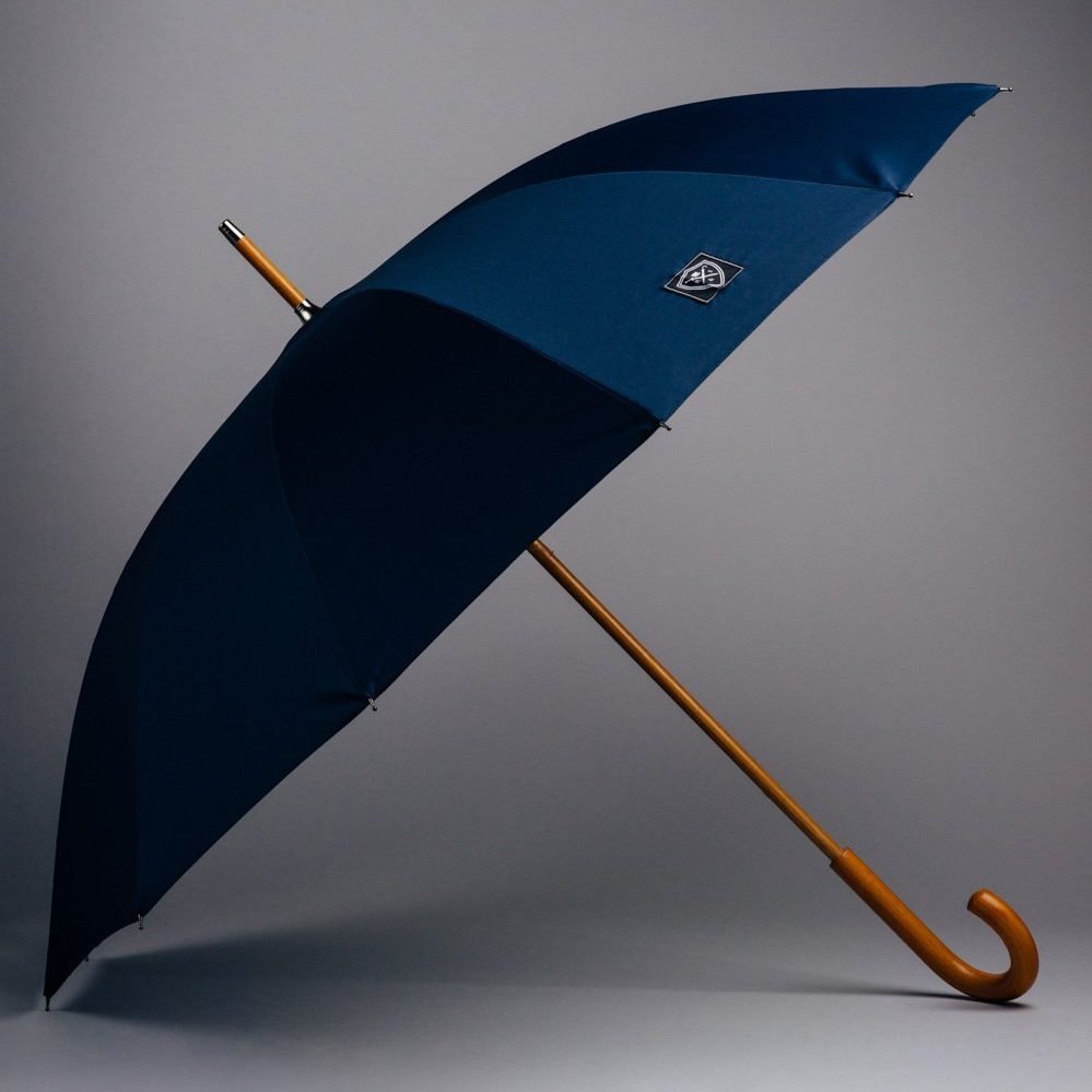 stylish blue umbrella classic wooden handle